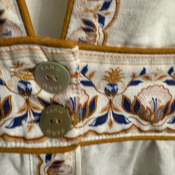 FARMRio Mystic Blue Lotus Placed Print Long Sleeve Linen Blend Maxi Dress - Picture 6 of 9